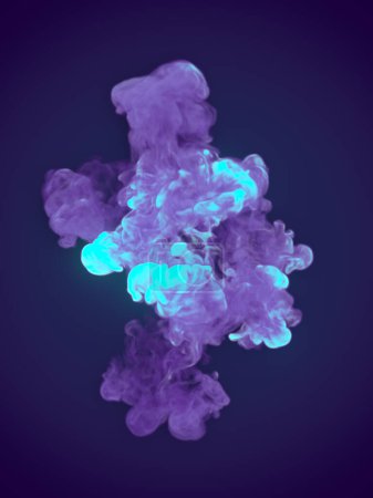 Foto de Explosiones químicas altamente realistas con humo de color neón. 3d representación ilustración digital - Imagen libre de derechos