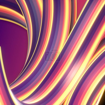 Photo for Wavy background of twisted geometric shapes with colorful stripes. Abstract cover design. 3d rendering digital illustration - Royalty Free Image
