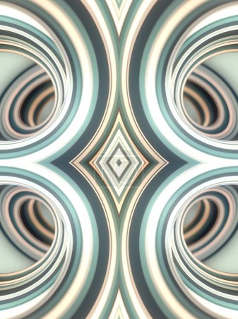 Téléchargez les photos : Fond kaléidoscopique abstrait de formes géométriques torsadées avec des rayures colorées. Design créatif. Illustration numérique de rendu 3D - en image libre de droit