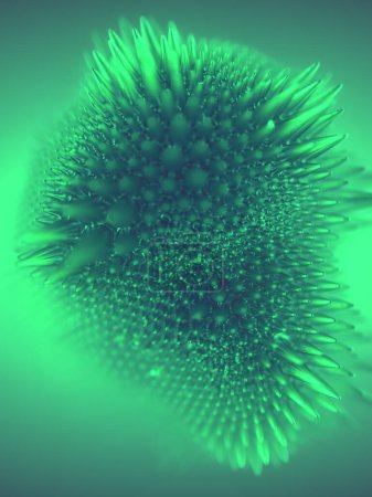 Téléchargez les photos : Illustration numérique de rendu 3d avec une goutte de ferromagnet de couleur néon entourée de brume légère. Fond géométrique. Design abstrait d'art moderne - en image libre de droit