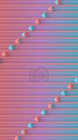 Foto de Bolas de purpurina multicolores enrollan ranuras con un elegante gradiente rosa y azul. Fondo abstracto brillante. Diseño de concepto creativo. 3d representación ilustración digital - Imagen libre de derechos
