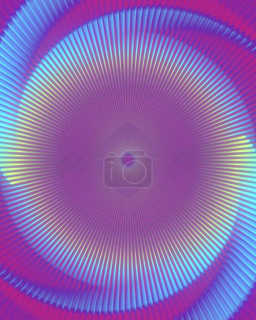 Foto de Patrón de arte de línea radial de color neón en forma de círculo. 3d renderizado fondo abstracto. Estilo minimalista moderno. La ilustración digital - Imagen libre de derechos