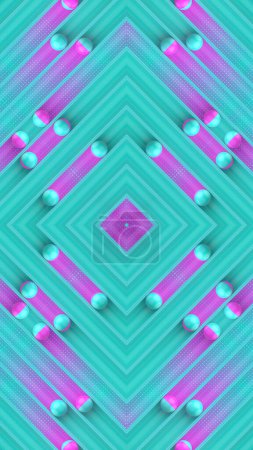 Foto de Composición caleidoscópica abstracta con coloridas bolas de purpurina rodando por las ranuras, dejando un rastro de color rosa ardiente detrás de ellos. Fondo brillante. 3d representación ilustración digital - Imagen libre de derechos