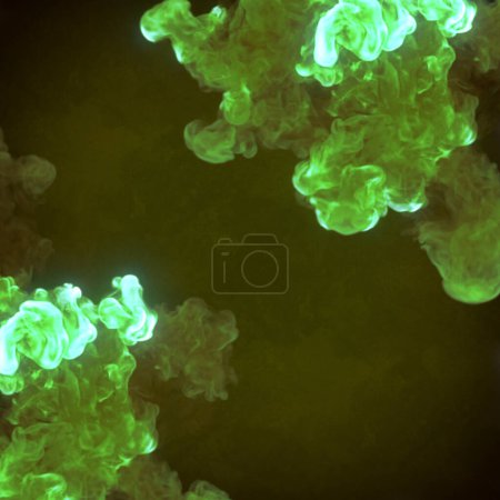 Foto de Composición abstracta con humo químico de color verde vieja superficie rayada. Explosión futurista para el diseño conceptual. 3d representación ilustración digital - Imagen libre de derechos