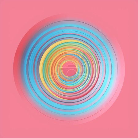 Téléchargez les photos : Modèle de cercle multicolore avec effet de déplacement. Arrière-plan géométrique abstrait. Illustration numérique de rendu 3D - en image libre de droit
