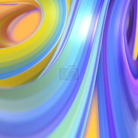 Foto de Curved wavy background with trendy neon colored gradient and shiny stripes. Modern design. 3d rendering digital illustration - Imagen libre de derechos
