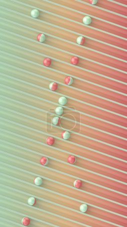 Foto de Multicolored glitter balls roll down grooves, creating a fancy geometric wavy pattern. Geometric background. 3d rendering digital illustration - Imagen libre de derechos