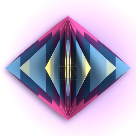 Téléchargez les photos : Stack of colorful diamond-shaped sheets in the center of the screen. Bright abstract background. Creative concept. 3d rendering digital illustration - en image libre de droit