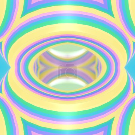 Foto de Digital illustration pattern of curved neon shapes with iridescent stripes. Bright abstract background. Minimal creative design. 3d rendering - Imagen libre de derechos