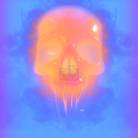 Téléchargez les photos : Magical colorful skull with clumped jaws and fancy candy gradient. Modern concept background. Creative futuristic design. 3d rendering digital illustration - en image libre de droit
