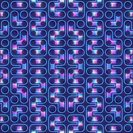 Foto de Cartoon symmetrical geometric pattern with iridescent neon gradient. 3d rendering abstract background. Digital illustration - Imagen libre de derechos