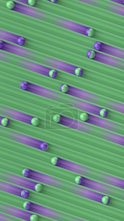 Téléchargez les photos : Glitter balls roll along purple grooves leaving a colorful gradient trail. Abstract creative design background. 3d rendering digital illustration - en image libre de droit