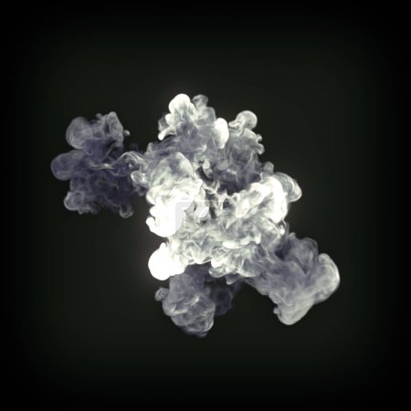Foto de Explosión con humo de toxicidad aislado sobre fondo oscuro. Efecto de brillo abstracto para el diseño. 3d representación ilustración digital - Imagen libre de derechos