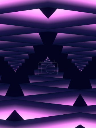 Foto de Composición abstracta con patrón en zigzag de color violeta. Fondo de arte geométrico. Diseño creativo mínimo. 3d representación ilustración digital - Imagen libre de derechos