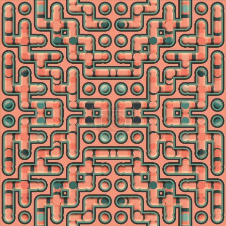 Photo for Symmetrical composition with cartoon maze and stepped gradient pattern. Bright abstract background. 3d rendering digital illustration - Royalty Free Image