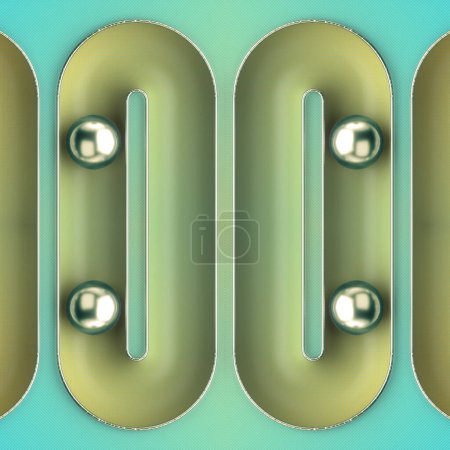 Foto de Patrón simétrico colorido con bolas de metal ondulado en una superficie con un gradiente de moda. Fondo futurista. Diseño de plantilla. 3d representación ilustración digital - Imagen libre de derechos