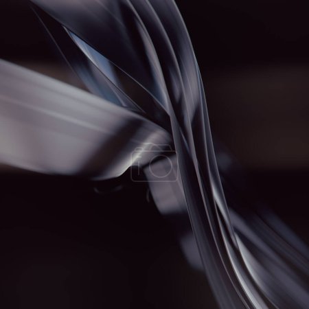 Téléchargez les photos : Vagues magiques de tissu brillant dans l'illustration numérique du vent. Beau gabarit pour la conception graphique avec effet de profondeur de champ. Abstrait 3d rendu arrière-plan de l'art. Effet moderne - en image libre de droit