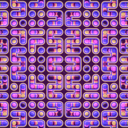 Foto de Dibujos animados patrón simétrico con degradado multicolor de moda. Fondo geométrico abstracto del arte. 3d representación ilustración digital - Imagen libre de derechos