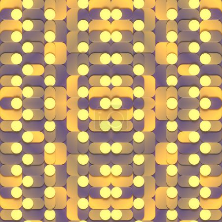 Téléchargez les photos : Illustration numérique abstraite d'un motif coloré symétrique avec des combinaisons de couleurs jaune et violet tendance. Contexte futuriste. Rendu 3d - en image libre de droit