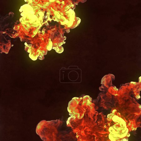 Foto de Explosión con humo químico sobre fondo oscuro para diseño gráfico. Patrón abstracto. Efecto de brillo. 3d representación ilustración digital - Imagen libre de derechos