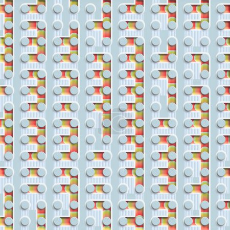 Téléchargez les photos : Labyrinthe de dessin animé abstrait avec dégradé multicolore à la mode. Fond géométrique. Illustration numérique de rendu 3D - en image libre de droit