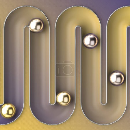 Foto de Bolas de oro en una pista sinuosa con un degradado colorido de moda. Fondo digital. Diseño abstracto de arte moderno. Ilustración de representación 3d - Imagen libre de derechos