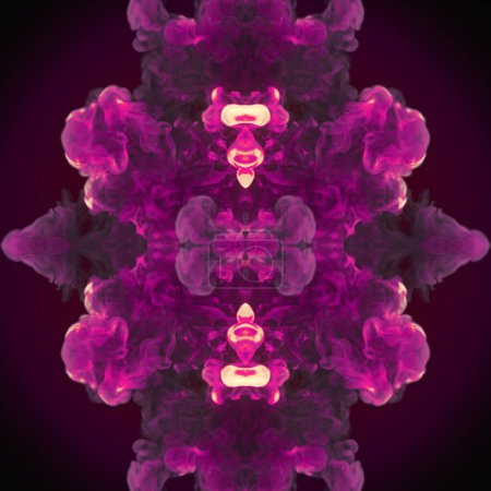 Foto de Patrón caleidoscópico de moda de humo químico sobre fondo oscuro para el diseño gráfico. Efecto de brillo. 3d representación ilustración digital - Imagen libre de derechos