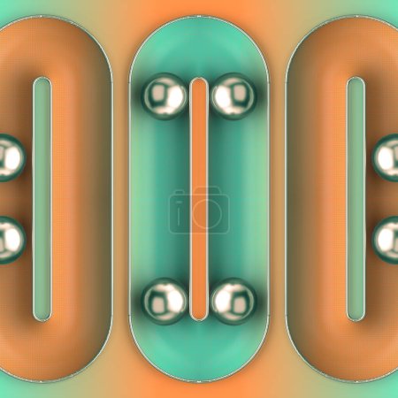 Foto de Colorful symmetrical pattern with rolling metal balls on a surface with a trendy gradient. Futuristic background. Template design. 3d rendering digital illustration - Imagen libre de derechos