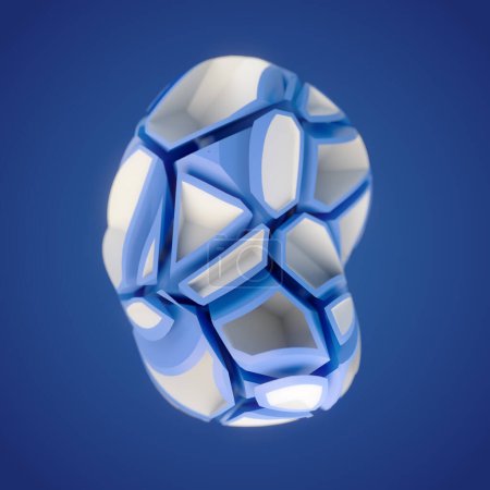 Foto de Ilustración digital abstracta de una figura de cristal blanco con un patrón de grieta azul sobre un fondo azul. Diseño de concepto creativo. renderizado 3d - Imagen libre de derechos
