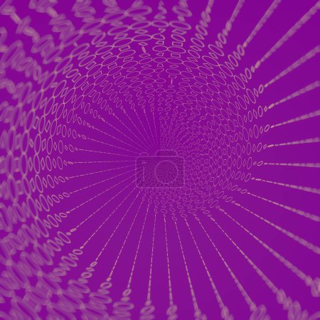 Foto de Espiral onda divergente de círculos planos y cuadrados sobre fondo púrpura. Fondo abstracto de diseño creativo. 3d representación ilustración digital - Imagen libre de derechos