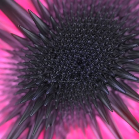 Téléchargez les photos : Illustration numérique de rendu 3d avec blob organique ferrofluide métallique brillant. Modèle géométrique contemporain. Contexte moderne - en image libre de droit