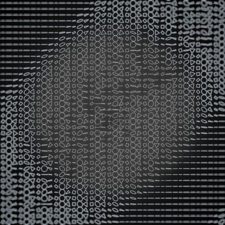Foto de Patrón ondulado simétrico de figuras blancas planas dispuestas en filas sobre el fondo oscuro. 3d representación ilustración digital - Imagen libre de derechos