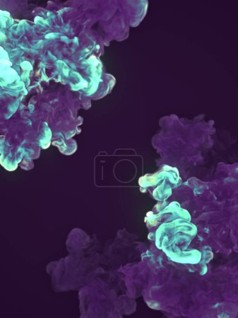 Foto de Explosiones de humo químico de color neón altamente realistas. Plantilla de moda. 3d representación ilustración digital - Imagen libre de derechos