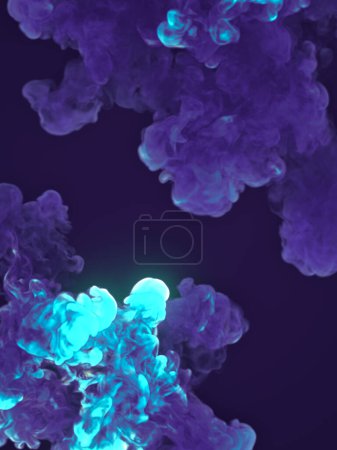 Foto de Cerrar explosiones de humo químico. Efecto de brillo. 3d representación ilustración digital - Imagen libre de derechos
