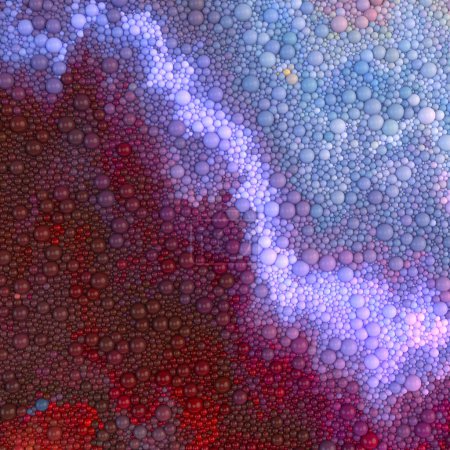 Téléchargez les photos : Vagues de particules sphériques colorées, crée une profondeur inhabituelle et mystérieuse de l'illusion. Fond de rendu 3D tendance. Illustration numérique - en image libre de droit
