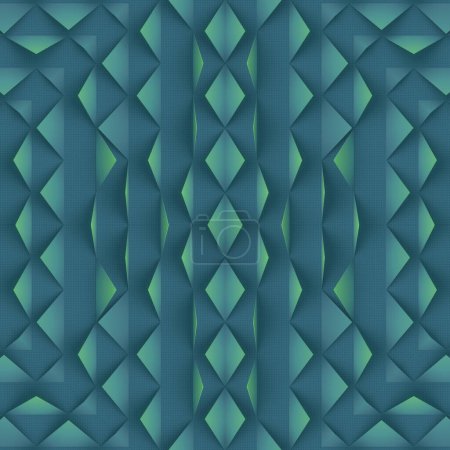 Téléchargez les photos : Composition géométrique symétrique des triangles avec dégradé bleu-vert. Résumé fond de conception créative. Illustration numérique de rendu 3D - en image libre de droit