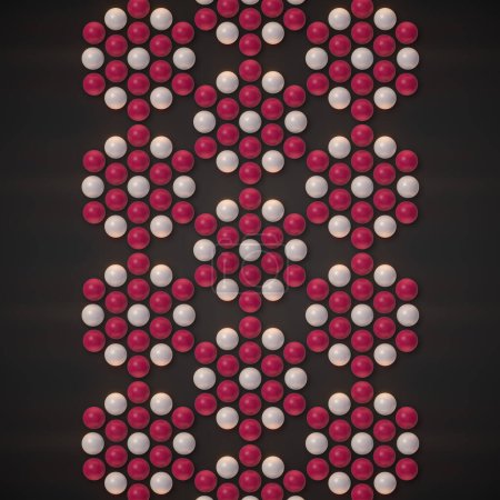 Photo for Pattern of red and white beads on black background. Digital art. 3d rendering illustration - Royalty Free Image