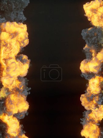 Photo for Fire explosions. Dark smoke isolated on black background. Burning flames igniting. Abstract creative design background. 3d rendering digital illustration - Royalty Free Image