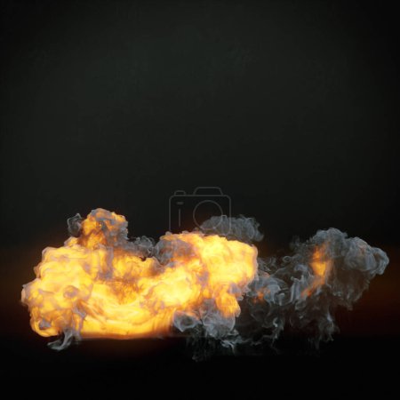 Foto de Cerrar explosiones calientes con humo oscuro. Ilustración digital abstracta. Fondo concepto moderno. Efecto de brillo. renderizado 3d - Imagen libre de derechos