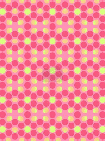 Téléchargez les photos : Illustration numérique abstraite de motifs plats de sphères vertes et roses sur fond rose. Illusion optique. L'art génératif. Rendu 3d - en image libre de droit
