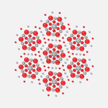 Téléchargez les photos : Illustration numérique abstraite de motifs de sphères rouges et grises sur surface blanche, illusion d'optique. Fond numérique. Rendu 3d - en image libre de droit