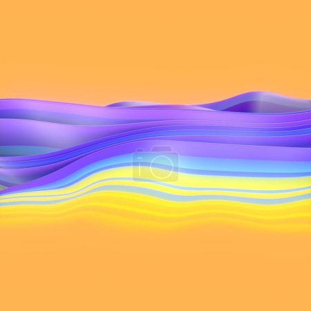 Téléchargez les photos : Ondes de tissu colorées magiques dans l'illustration numérique abstraite du vent avec profondeur d'effet de champ et beau fond orange. Rendu 3d - en image libre de droit