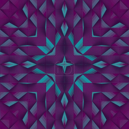 Téléchargez les photos : Modèle géométrique symétrique de nombreuses formes triangulaires avec un dégradé de pas bleu-violet. Concept moderne fond. Illustration numérique de rendu 3D - en image libre de droit