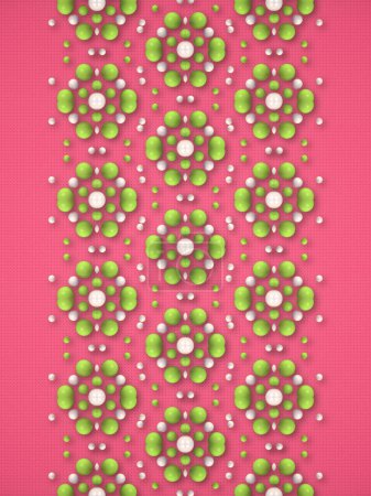 Photo for Pattern of green and white shiny pearlescent spheres on pink surface. Optical illusion. 3d rendering digital illustration - Royalty Free Image
