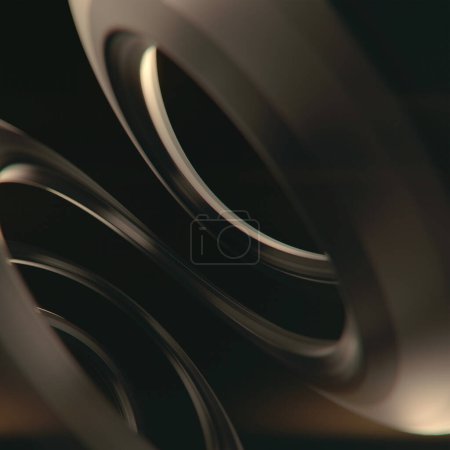 Foto de Primer plano de un objeto metálico en espiral. Estilo moderno abstracto con énfasis en la forma y textura del metal. Fondo futurista. 3d representación ilustración digital - Imagen libre de derechos