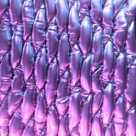 Foto de Ilustración digital futurista de un patrón de cilindros metalizados llenos de aire envueltos en alambre de acero. Diseño creativo abstracto fondo de color neón. Concepto tecnológico. renderizado 3d - Imagen libre de derechos