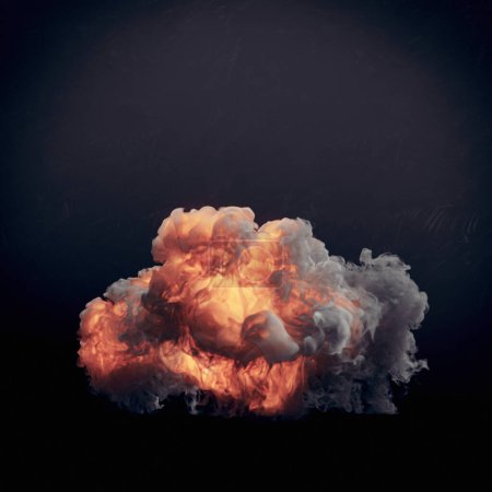 Foto de Explosiones de fuego altamente realistas con ilustración digital de humo oscuro. Fondo de diseño creativo. Diseño abstracto de arte moderno. renderizado 3d - Imagen libre de derechos