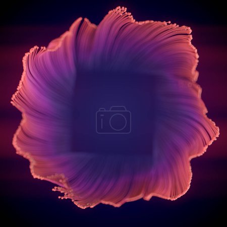 Foto de Fantástica composición abstracta con líneas de crecimiento orgánico de colores en forma de flor sobre fondo azul oscuro con efecto de profundidad de campo. Elemento de diseño. 3d representación ilustración digital - Imagen libre de derechos