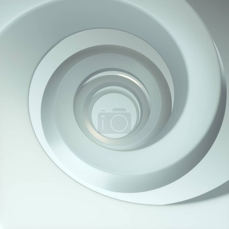 Téléchargez les photos : Spirale blanche avec une surface lisse et brillante qui s'étend profondément dans l'intérieur. Design attrayant et unique. Illustration numérique de rendu 3D - en image libre de droit