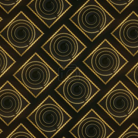 Téléchargez les photos : Luxueux motif noir scintillant de feuilles ondulées encadrées d'or. Concept moderne fond. Design créatif. Illustration numérique de rendu 3D - en image libre de droit